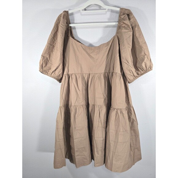 American Eagle Outfitters Dresses & Skirts - American Eagle Puff Sleeve Tiered Babydoll Mini Dress Tan Size XXL Milkmaid BX